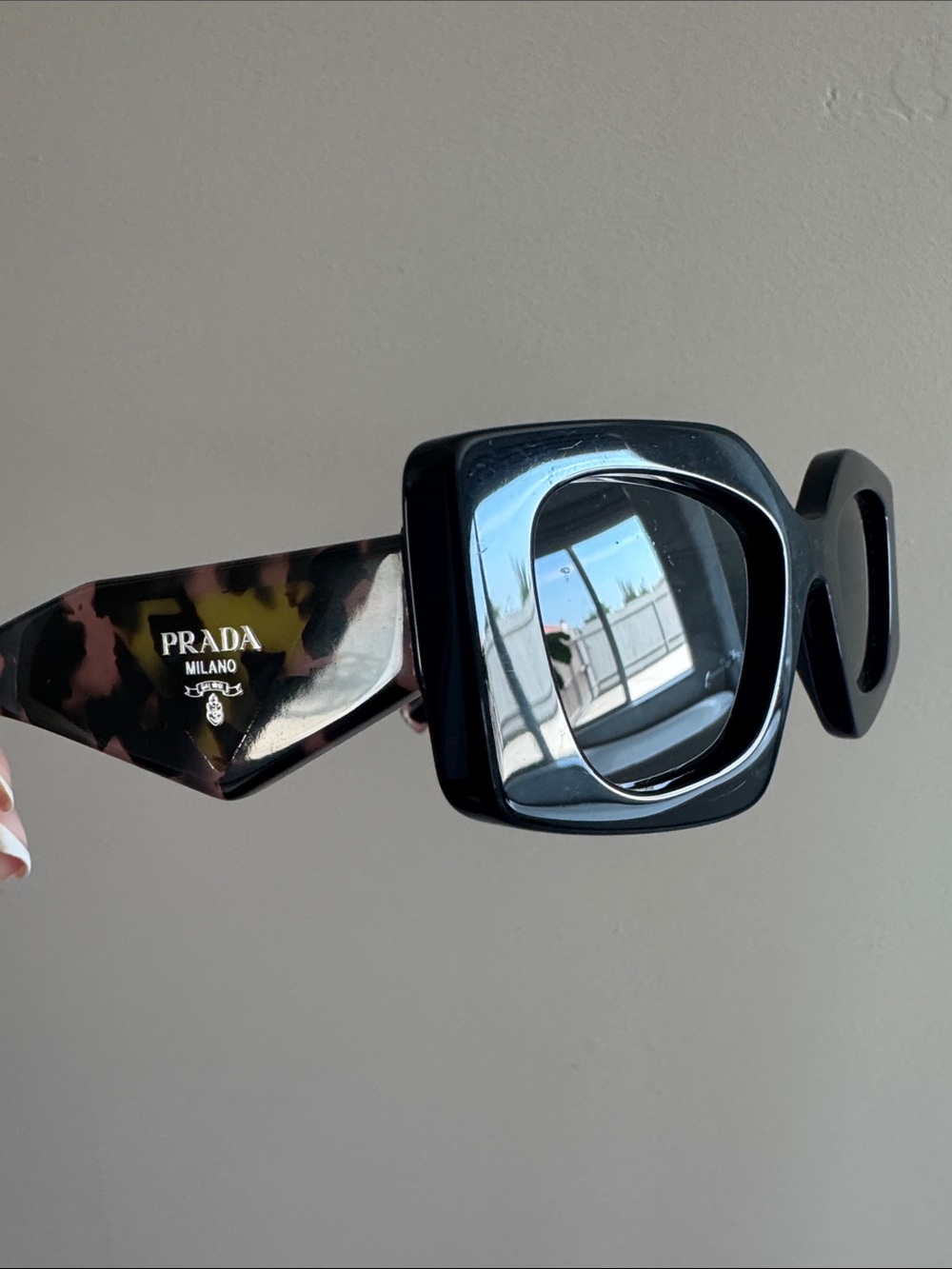 Prada Black Square Frame Sunglasses with Tortoiseshell Arms
